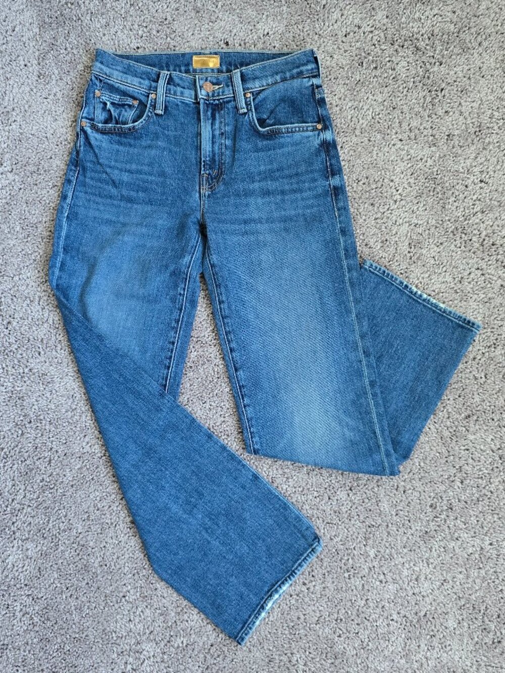 MOTHER The Mid Rise Rambler Zip Ankle Jeans Tambourine Man Blue Wide Leg 24